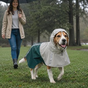 PawHut Haină Impermeabilă pentru Câini cu Glugă, Orificiu pentru Lesă și Benzi Reflectorizante, Talie Medie, Verde | Aosom Romania