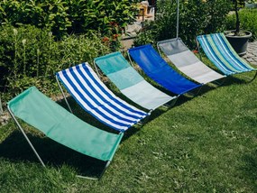 Set de 2 sezlonguri pliante pentru plaja SAND, albastru-alb