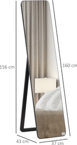 HOMCOM Oglindă de Podea sau Perete cu Cadru din Lemn, Oglindă cu Suport, Pliabil cu Balama, 37x43x156 cm, Nuc | Aosom Romania