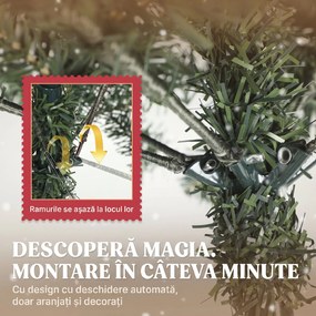 HOMCOM Brad de Crăciun Înalt de 210 cm cu 928 de Ramuri, Brad Artificial de Interior cu Conuri și Boabe Roșii Decorative, Bază Metalică, Verde | Aosom Romania
