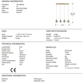Lustra cu 4 Pendule LED design modern decorativ Aquaria auriu
