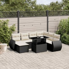 3268696 vidaXL Set mobilier de grădină cu perne, 8 piese, negru, poliratan