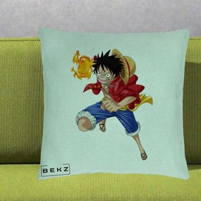Perna Personalizata One Piece Luffy Gear Second Foc, 40x40 cm, Verde Menta, Husa Detasabila, Perna Inclusa, BEKZ®