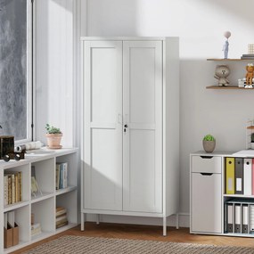 HOMCOM Dulap pentru Birou în Oțel cu 3 Rafturi Reglabile cu Serratură și 2 Chei, 80x40x175 cm, Alb | Aosom Romania