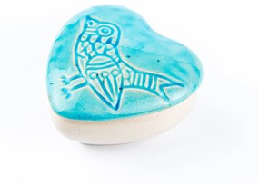 Cutiuta bijuterii din ceramica, inima albastra, detaliu pasare