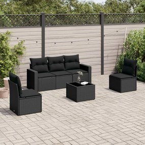3218785 vidaXL Set mobilier de grădină cu perne, 6 piese, negru, poliratan