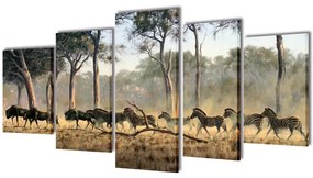 Set tablouri imprimate pe panza Zebre 200 x 50 cm 100 x 50 cm, Zebra