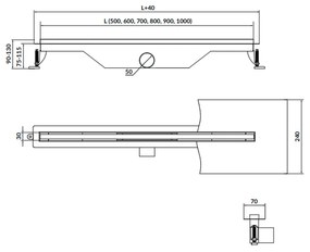 Set paravan dus walk-in 90x200 cm, Mediterraneo Foxy, rigola iesire laterala, 700 mm, bara, para, furtun si baterie dus Cersanit Suaro