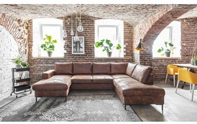 Canapea extensibilă în formă de „U” din imitație de piele cu șezlong pe partea dreaptă Miuform Lofty Lilly Vintage, maro