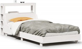 vidaXL Cadru de pat fără saltea, alb, 75x190 cm, lemn masiv de pin