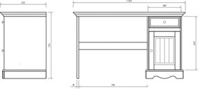 Birou lemn masiv nuc Linea Alb-, 130 × 53 × 77 cm