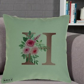 Cadou Personalizat - Perna Personalizata Monograma Rose Gold Litera H, 40x40 cm, Verde, Husa Detasabila, Perna Inclusa, BEKZ®