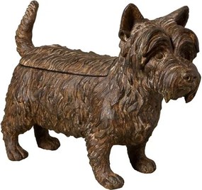 Cutie decorativă din rășină maro în formă de câine Scottish Terrier, capac detașabil, finisaj antichizat, 25 x 33 x 12,5 cm, „Écossais”