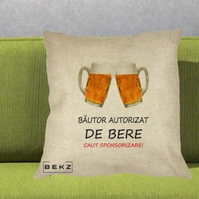 Perna Decorativa Bautor Autorizat de Bere, 40x40 cm, Crem, Husa Detasabila, Perna Inclusa, BEKZ®