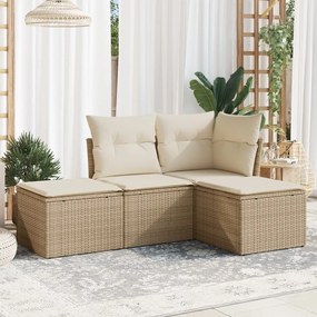 vidaXL Set canapele de grădină, 4 piese, cu perne, bej, poliratan