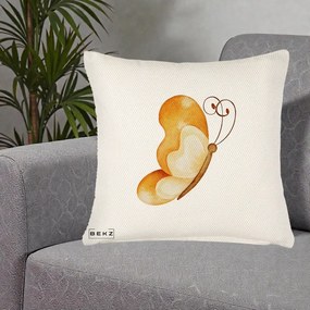 Perna Decorativa Fluture Acuarela Auriu, 40x40 cm, Crem Reliefat, Husa Detasabila, Perna Inclusa, BEKZ®