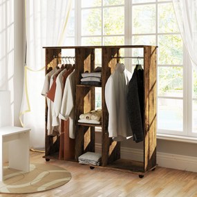 HOMCOM Dulap cu bară de umeraș mobilier de depozitare mobil 6 roți 120 x 40 x 128 cm din lemn maro | Aosom Romania