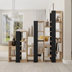 Etajeră neagră/în culoare naturală cu aspect de lemn de stejar 158x151 cm Anissa – Marckeric