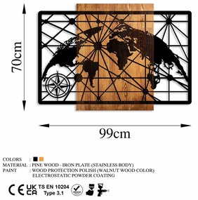 Accesoriu decorativ de perete din lemn World Map 5-L