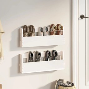 Pantofare de perete, 2 buc., alb, 59x9x23 cm, lemn masiv pin 2, Alb, 59 x 9 x 23 cm, 1