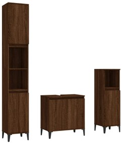 3185596 vidaXL Set mobilier de baie, 3 piese, stejar maro, lemn prelucrat