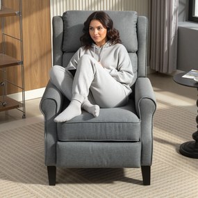 HOMCOM Fotoliu Reclinabil 132° max din Țesătură cu Efect de In cu Suport pentru Picioare, 74x84x102 cm, Gri | Aosom Romania