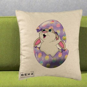 Perna Decorativa Iepuras din Ou de Pasti, 40x40 cm, Bej, Husa Detasabila, Perna Inclusa, BEKZ®