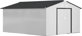 Outsunny Cobertizo de Jardín Exterior 12,4 m² 340x386x200 cm con Puerta Corredera Techo Inclinado y 4 Ventanas Blanco | Aosom Romania