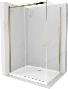 Mexen Omega cabină de duș culisantă 120 x 90 cm, transparentă, auriu + bazin Flat - 825-120-090-50-00-4010