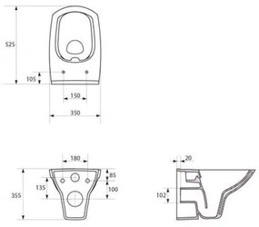 Set vas WC suspendat Cersanit, Carina New, cu capac, Clean On, alb