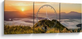 Tablou cu munți în apus de soare (cu ceas) (90x30 cm)