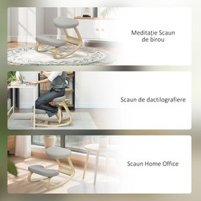 HOMCOM Scaun pentru genunchi cu balansare, din țesătură cu aspect de in și lemn, Gri | Aosom Romania
