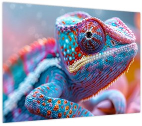 Tablou pe sticlă - Cameleon colorat (70x50 cm)
