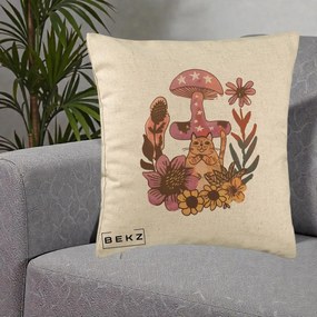 Perna Decorativa Ciuperca Pisica Boho, 40x40 cm, Bej, Husa Detasabila, Perna Inclusa, BEKZ®