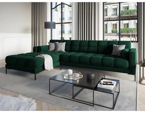 Colțar din catifea cu extensie pe partea stângă Cosmopolitan Design Bali, verde închis