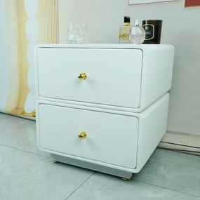 Noptieră modernă cu design minimalist, 2 sertare, Alb