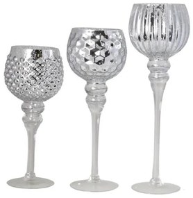 Set 3 potire argintii din sticla