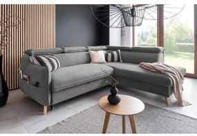 Colțar gri deschis extensibil cu tapițerie din catifea (cu colț pe partea dreaptă) Sweet Harmony – Miuform