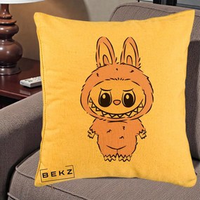 Perna Personalizata Labubu Mov Pastel, 40x40 cm, Galben, Husa Detasabila, Perna Inclusa, BEKZ®
