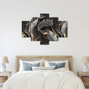 Tablou - Frunze tropicale, Galben - auriu (150x105 cm)