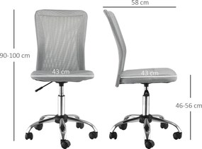 Vinsetto Scaun de Birou Ergonomic Fără Cotiere din Țesătură tip Plasă Gri | Aosom Romania