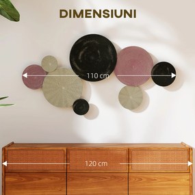 HOMCOM Artă Murală cu 8 Discuri 3D și Accesorii de Montare Incluse, Decorații Metalice de Perete, 110x7x58 cm, Bronz, Portocaliu și Galben | Aosom Romania