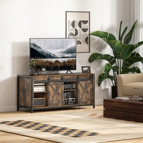 HOMCOM Stand TV Lowboard, Design industrial, pentru televizoare de 60'', 6 rafturi, 2 uși glisante, Maro/Negru | Aosom Romania