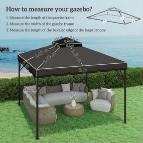 Outsunny Acoperiș de Rezervă pentru Pavilion 3x3 m de Grădină, Husă pentru Pavilion cu Două Nivele Rezistentă la Apă din Țesătură 180g/㎡ Anti-UV 30+ cu 8 Orificii de Drenaj, Gri | Aosom Romania
