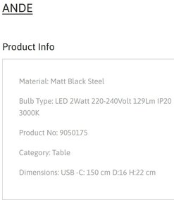 Veioza LED design decorativ ANDE negru, NVL-9050175