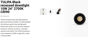 Spot LED incastrabil TULIPA Black recessed downlight 10W 24° 2700K CRI90