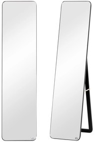 HOMCOM Oglindă de Podea sau Perete cu Cadru din Lemn, Oglindă cu Suport, Pliabil cu Balama, 37x43x156 cm, Nuc | Aosom Romania