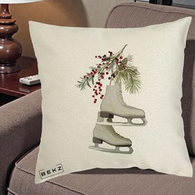 Perna Decorativa Patine cu Ramuri de Brad si Afine, 40x40 cm, Ecru, Husa Detasabila, Perna Inclusa, BEKZ®