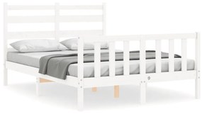 3192037 vidaXL Cadru de pat cu tăblie, alb, 140x200 cm, lemn masiv