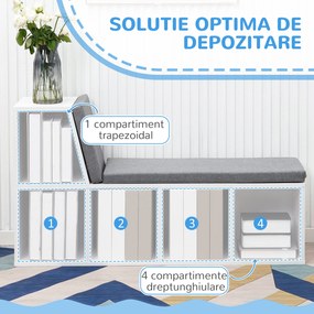 HOMCOM Bibliotecă Modulară cu 5 Rafturi Deschise și 2 Perne, Mobilier pentru Living, Dormitor și Birou, Gri Alb | Aosom Romania